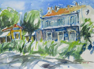 Piet Snoeren - Aquarel, Landschap met huis - Ingelijst kopen? Bied vanaf 1!