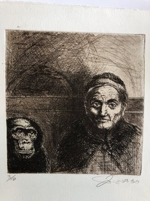 Jan Willem Post - titel onbekend (aap met vrouw) kopen? Bied vanaf 35!