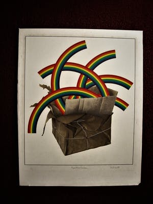 Patrick Hughes - Vermaard "op-Art" graficus - Grote zeefdruk "registered Rainbows" gesigneerd kopen? Bied vanaf 10!