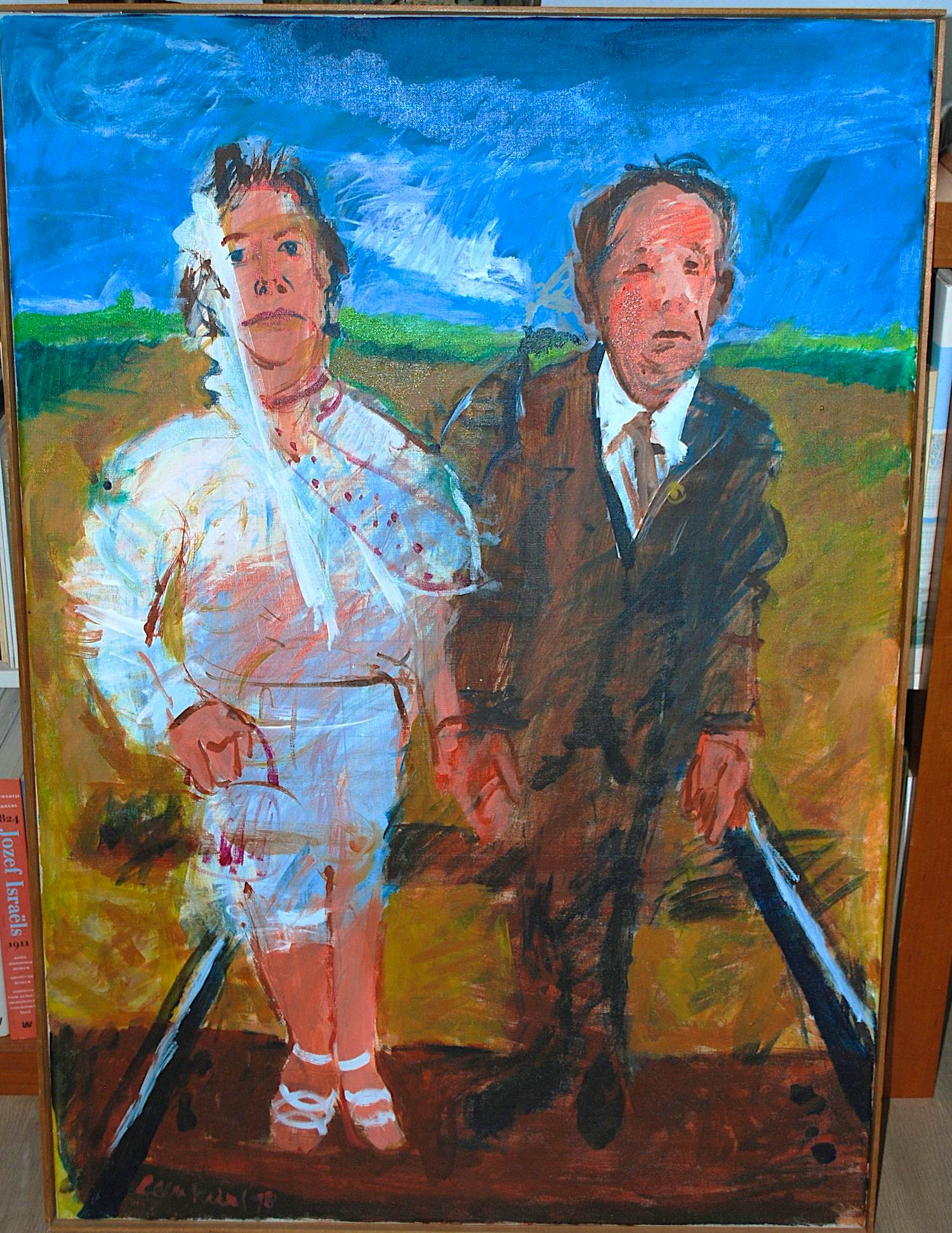 Leen Kriens - De trein van 5.27 - groot schilderij: olieverf op doek 1978 kopen? Bied vanaf 250!