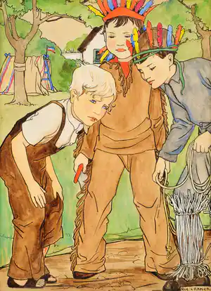 Rie Cramer - Aquarel: Indianen verkocht voor € 450!