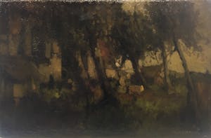 Henri van Daalhoff - Olieverf op paneel, Landschap met bomen en huisjes kopen? Bied vanaf 100!