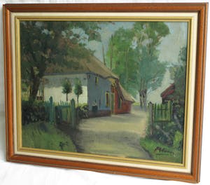 Johan Gerhard Siemer - Olieverf op paneel, “Boerderij” – gesigneerd en ingelijst – ca 1950 kopen? Bied vanaf 50!