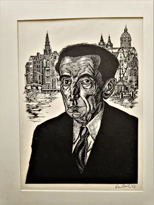 Lou Strik - Dubbele E.A. Linosnede "portret wethouder B.C. Franke Amsterdam" gesigneerd kopen? Bied vanaf 31!