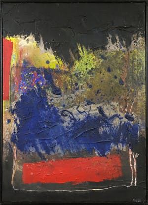 Frans Nicolai - Gemengde techniek op doek, Zwart, blauw en rood - Ingelijst kopen? Bied vanaf 100!