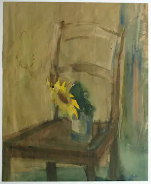 Bob ten Hoope - Ingelijste aquarel , Zonnebloem op Stoel – Lijst, 58 x 48 cm. kaufen? Bieten Sie von 1!