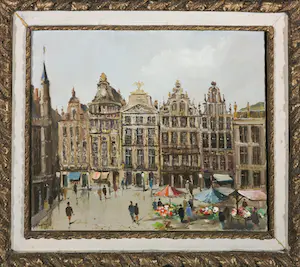 AcheterRein Snapper - Olieverf op doek, Bloemenmarkt Brussel - Ingelijst? Enchérissez de 80!