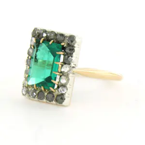 14k goud/zilver ring met groen-mint kleurige synthetische steen en roos diamant kopen? Bied vanaf 210!