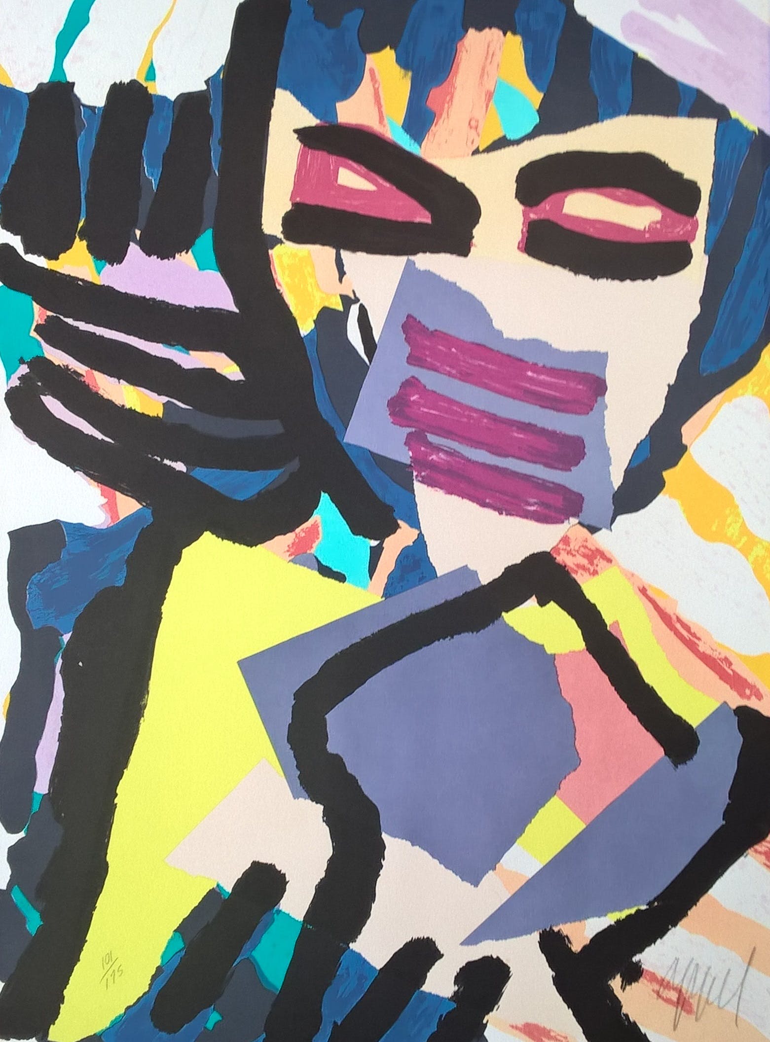 Karel Appel - Personage in blue - gesigneerde litho  verkocht voor € 395!