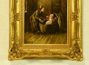 Leendert Verburgh - (1924) - Larense School - "Moeder en Kind " - Olieverf/Paneel - Sign. Lo. kopen? Bied vanaf 120!