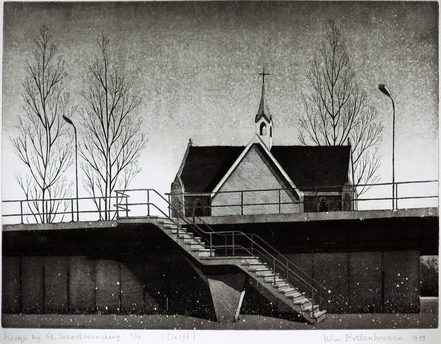 Wim Bettenhausen - Ets en aquatint, Kerkje bij St. Sebastiaansbrug kopen? Bied vanaf 70!