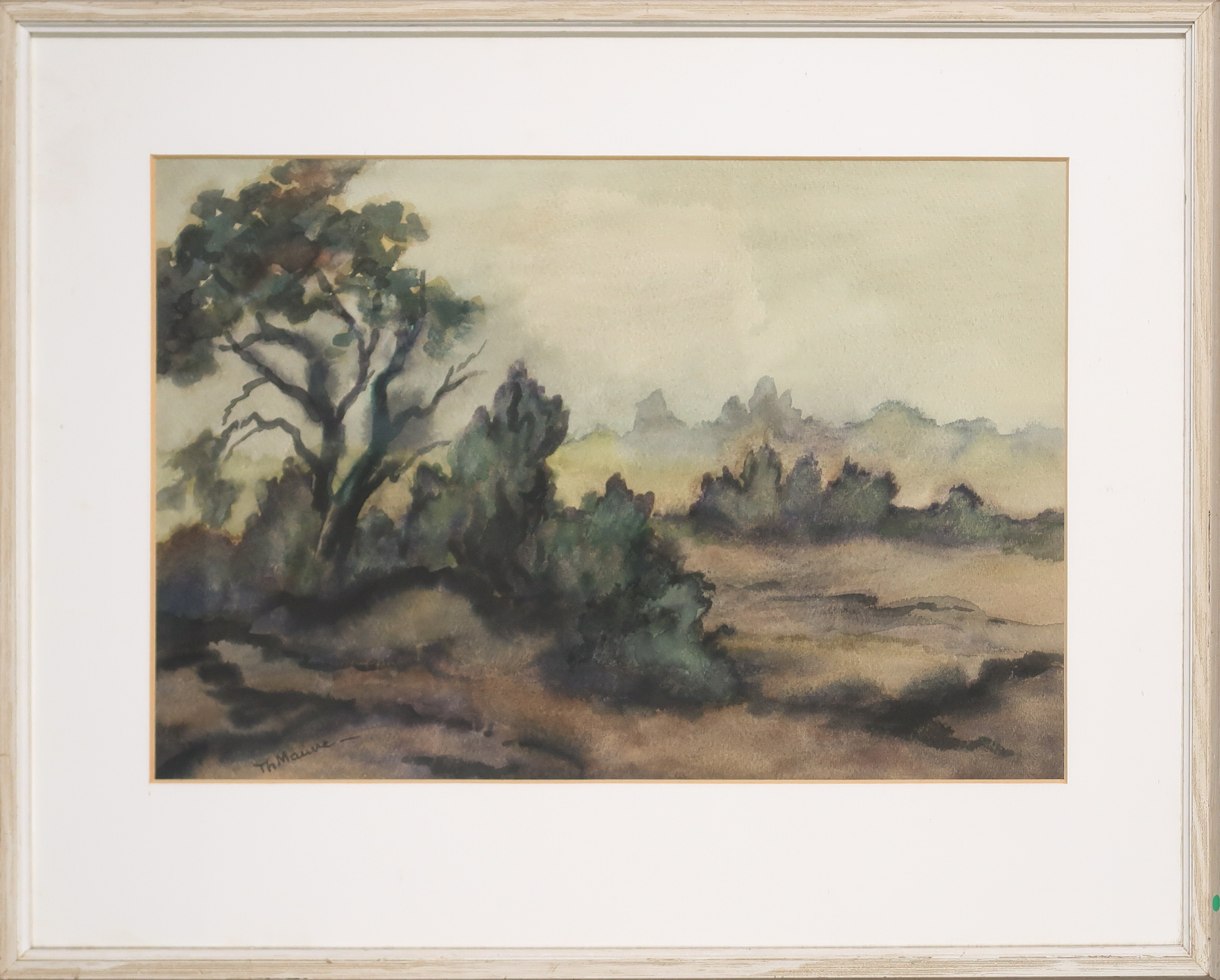 Thijs Mauve - Aquarel op papier, Duinlandschap - Ingelijst verkocht voor € 70!