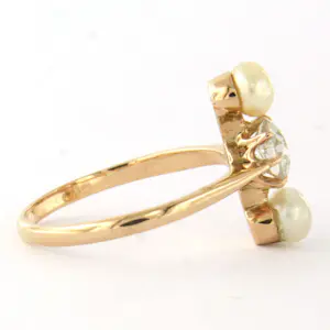 14k geel gouden ring bezet parel en old mine cut diamant tot 0.80ct kopen? Bied vanaf 610!