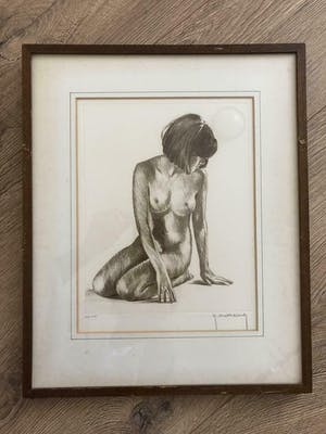 Roger Hebbelinck - Afgeprijsd : 2 prachtige litho's van een naakte dame , gesigneerd en ingelijst kopen? Bied vanaf 55!