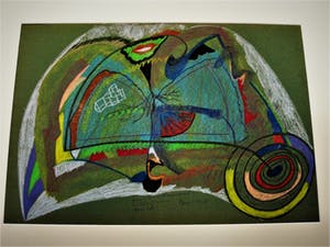 Paul Koning - Bijzonder Psychedelisch 1974 Pastel krijt "Leven is verduiveld Vermoeiend" gesig kopen? Bied vanaf 10!