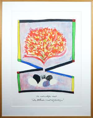 Simon Vinkenoog - Litho, De natuur is met de gelukkigen - Ingelijst verkocht voor € 35!