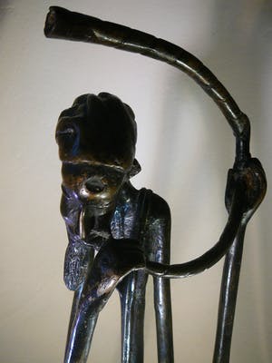 Brons (Onbekend) - De hoornspeler -vloerbeeld, groot- kopen? Bied vanaf 195!