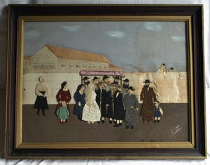 Curiosa - Textielkunst , Joodse bruiloft – gesigneerd en ingelijst kopen? Bied vanaf 1!