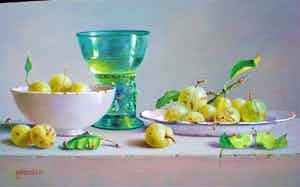 Hans Habraken - Stilleven met roemer en gele pruimen verkocht voor € 450!