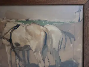 George Hendrik Breitner - Twee witte paarden. Litho. Eiken lijst. kopen? Bied vanaf 59!