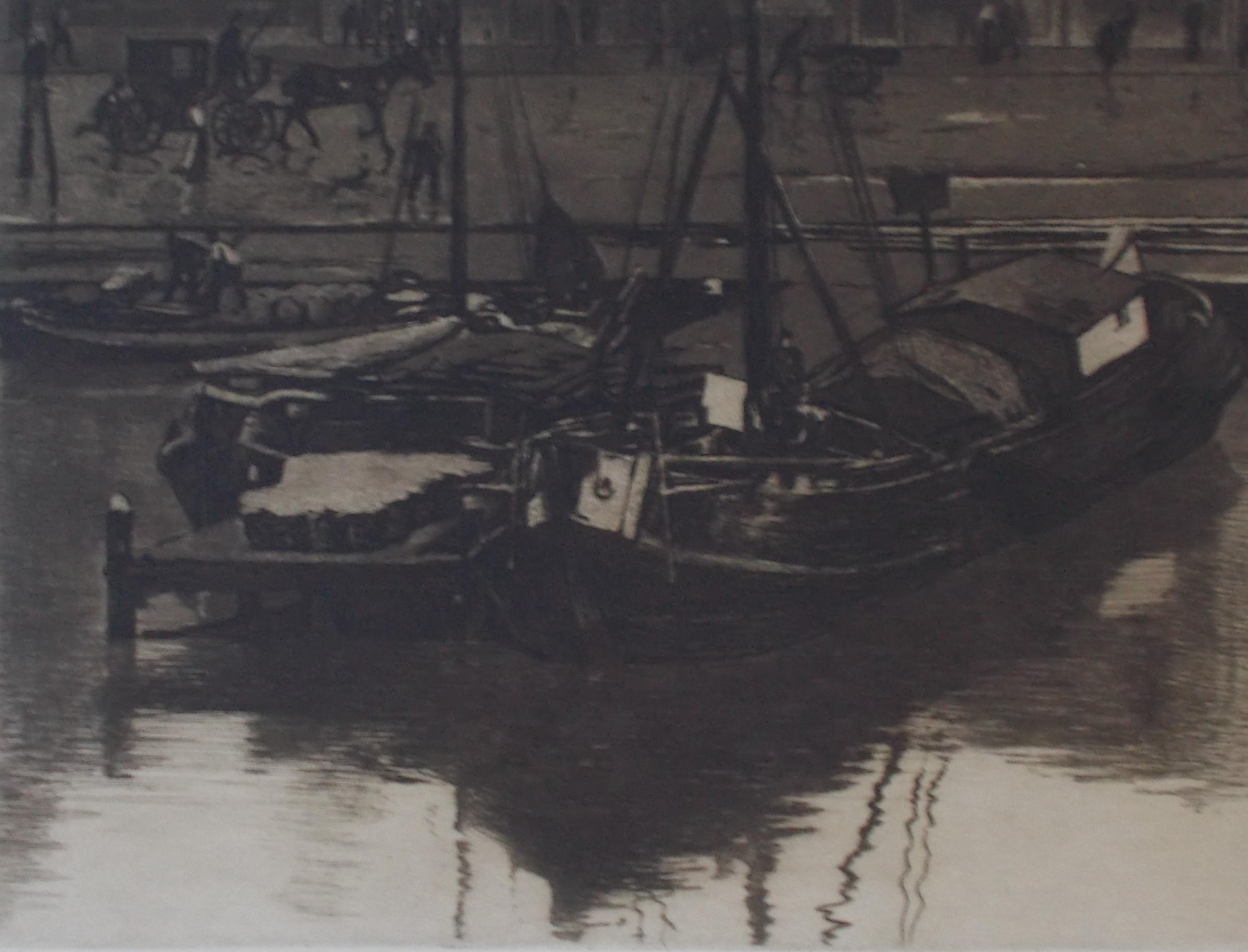 Willem Witsen - "Damrak, gezicht op een steiger" of "Schuiten" verkocht voor € 235!