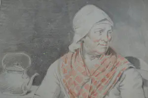 Lambertus Johannes Hansen - Vrouw leest boek. Tekening potlood / krijt kopen? Bied vanaf 35!