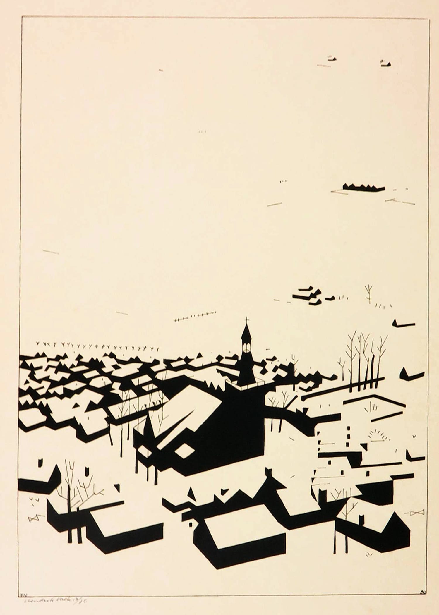 Hendrik Valk - Litho, Winters stadsgezicht verkocht voor € 100!