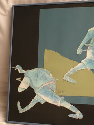 Guido van Driel - Ingelijste collage & tekening , “Golfers 1” – 1993 kopen? Bied vanaf 90!