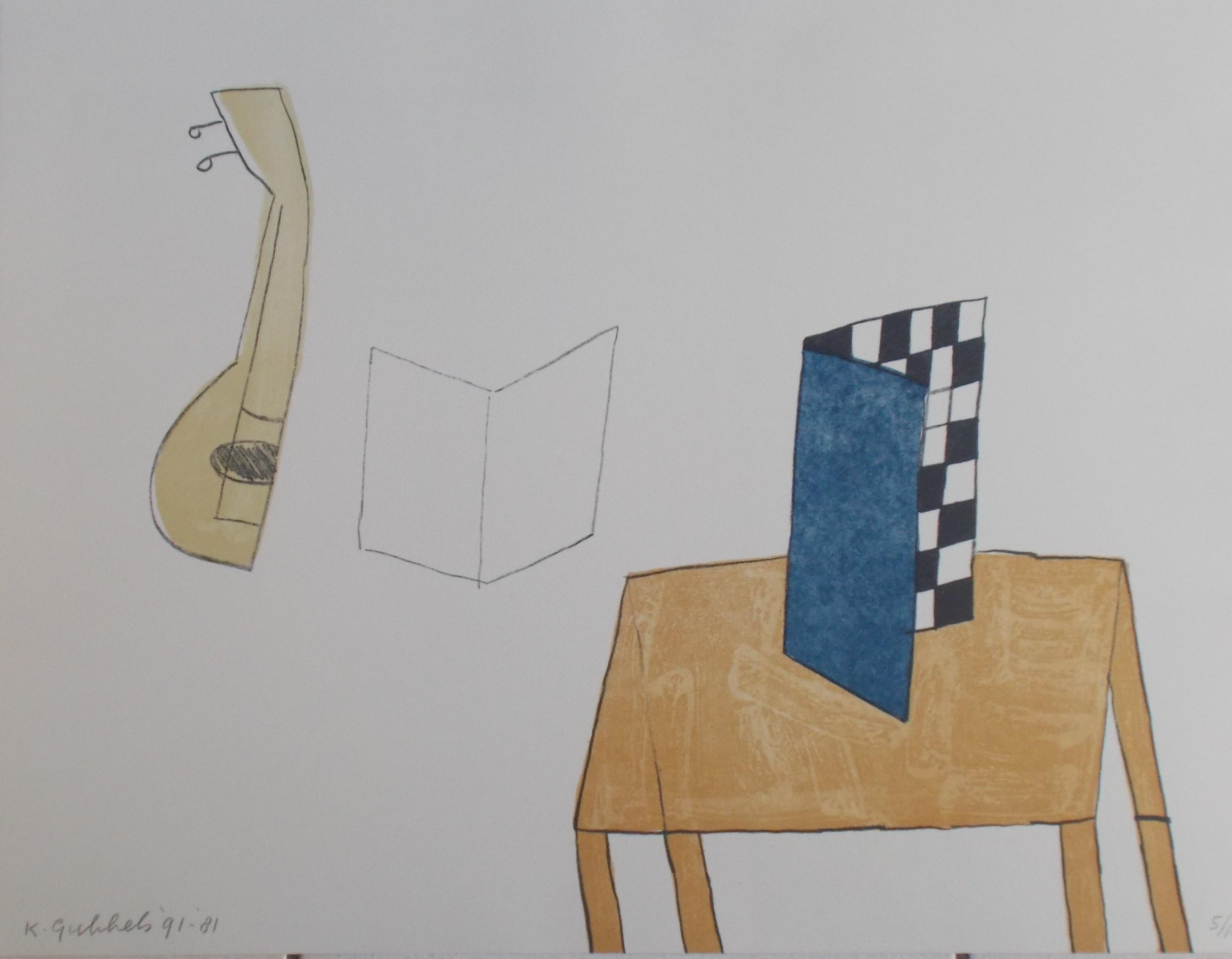 Klaas Gubbels - Tafel, schaakbord en mandoline verkocht voor € 150!