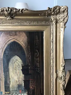 Niet of onleesbaar gesigneerd - Kerkinterieur met kerkgangers kopen? Bied vanaf 1!
