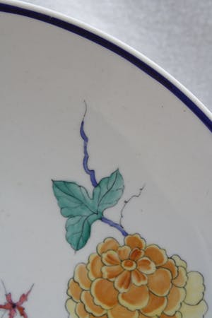 Niet of onleesbaar gesigneerd - Prachtige Orginele Porseleinen Kakimon Schotel Bloemen op Rots Partij en Insekt kopen? Bied vanaf 1!