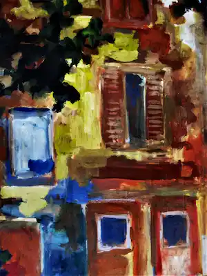 Jelle Hoogstra - Grote expressionistische Gouache "Huis bij invallende avond" 1990 - gesigneerd verkauft für € 67!
