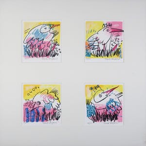 Frank Lengvenius - Zeefdruk, 4x Vogels kopen? Bied vanaf 20!