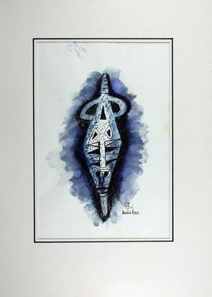 Gerard Grassere - Masker “Nieuw Guinea”, 1975, pentekening/aquarel kopen? Bied vanaf 25!
