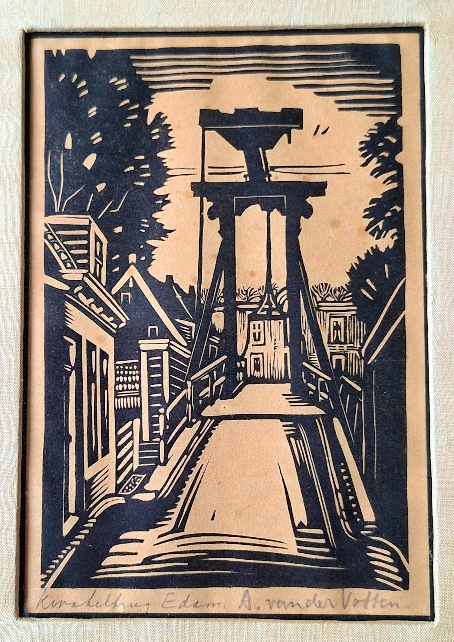 Andre van der Vossen - houtsnede 'Kwakelbrug, Edam' kopen? Bied vanaf 45!