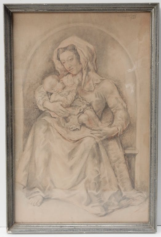 Martinus Leonardus Middelhoek - Tekening Madonna met kind - 1940 kopen? Bied vanaf 1!