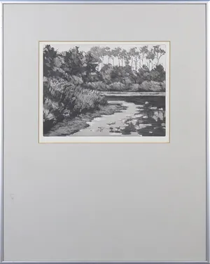 Rob van Essen - Ets / gemengde druktechniek, Bosven - Ingelijst kopen? Bied vanaf 1!