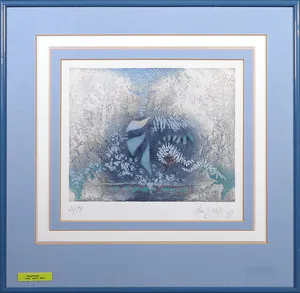 Heinz Voss - Kleurenets, Abstract in blauw - Ingelijst kopen? Bied vanaf 1!