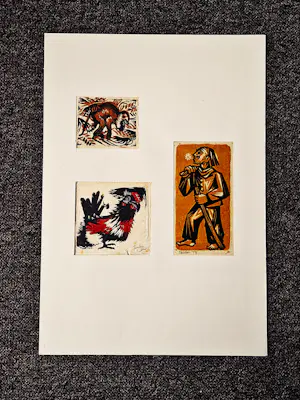 Ger Tamboer - drie in 1954 gemaakte kleuren houtsnedes / diverse voorstellingen - gesigneerd kopen? Bied vanaf 38!