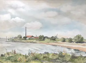 Lies Veenhoven - Steenfabriek aan de Waal - Aquarel kopen? Bied vanaf 40!