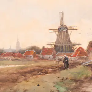 Willem Rip - Zonsondergang bij Hollands dorp kopen? Bied vanaf 500!