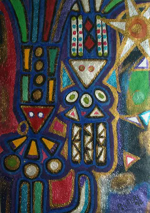 Pepe Viteri - Ingelijst, Acryl op papier , Dansantes (‘Dansers’) – 1992 – Lijst, 91½ x 71½ cm kopen? Bied vanaf 50!