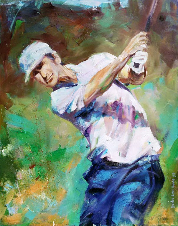 Tjarko ten Have - Golfspeler, acrylverf op doek (groot) verkocht voor € 325!