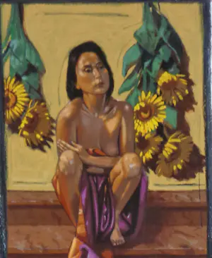 Nico Vrielink - Kleurenzeefdruk VROUW met ZONNEBLOEMEN --Handgesign. kopen? Bied vanaf 129!