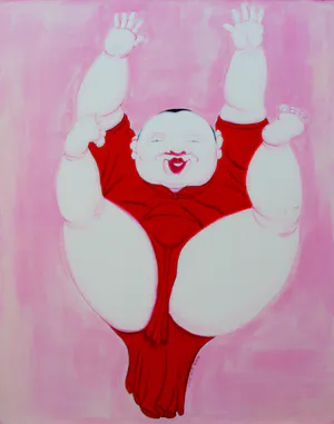 Jianjun Zhang - Olieverf op doek: Falling fattie(Groot werk!) kopen? Bied vanaf 895!