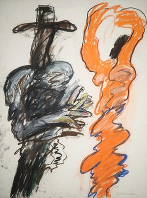 Anton Martineau - Krijttekening, Zanger en danseres in oranje jurk (Groot) kopen? Bied vanaf 70!