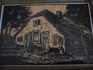 Paul van Dam - Houtsnede, Boerderijgezicht. kopen? Bied vanaf 20!