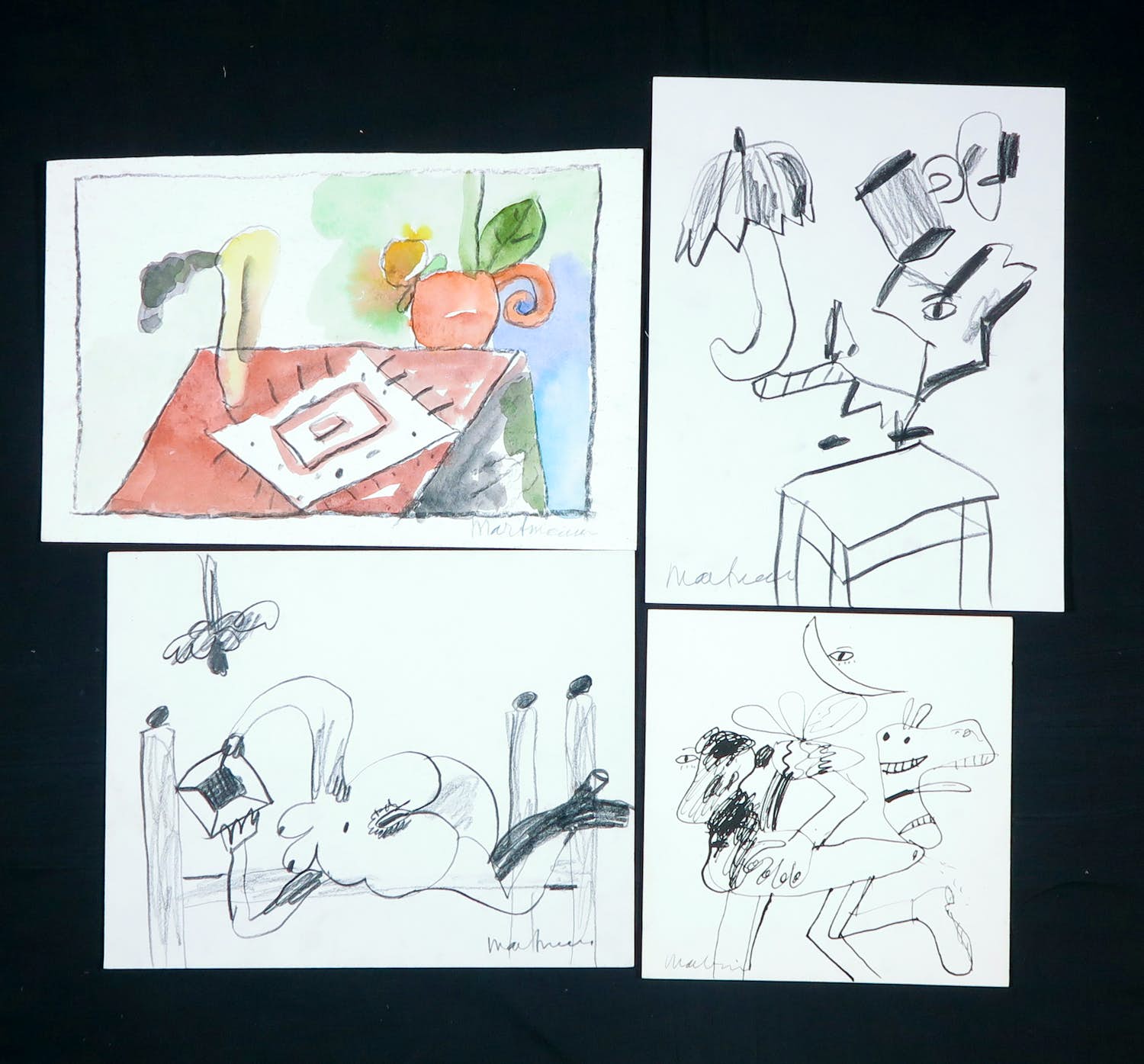 Anton Martineau - Lot van 4 unieke werken op papier! verkocht voor € 1!