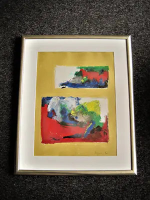 Niet of onleesbaar gesigneerd - 1996 - Abstracte gemengde techniek op papier - gesigneerd - mooi gelijst kopen? Bied vanaf 1!