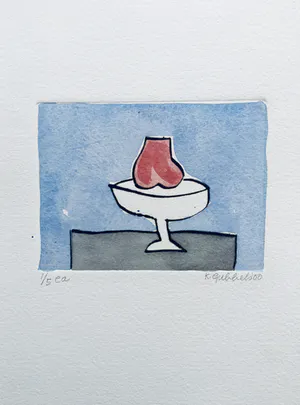 Klaas Gubbels - ets met aquarel ingekleurd - ‘Stilleven met peer’’ kopen? Bied vanaf 245!